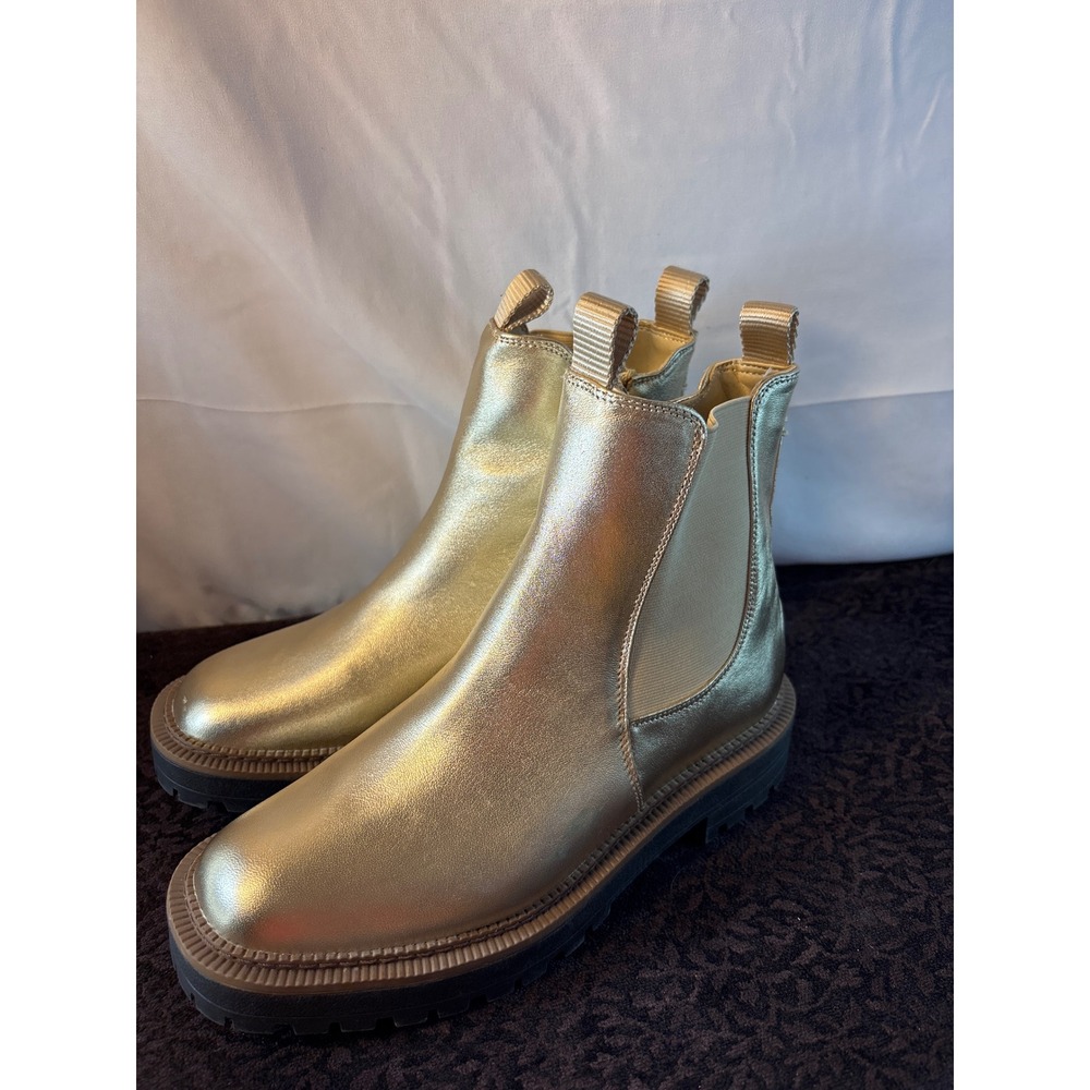 Sam Edelman Kids Metallic Gold Chelsea Boots Lug Sole Zipper Size 4